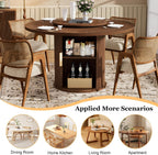 55'' Round Dining Table for 4-6, Mid-Century Modern Kitchen Table with Rotating Tray and 2-Layer Storage Shelf, Wood Slide Door Dining Room Table for Home Living Room, Walnut
