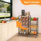 Pinzoveco 5-Tier Rolling Kitchen Storage Carts, Snack Cart with Wheels, Fruit Organizer（Fruit Basket Rolling Cart, Vegetable Holder for Kitchen, Holds Soda Drinks, Cans, Snacks, Onions, Potatoes