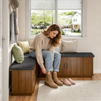 Corner Storage Bench with Hidden Storage, L-Shaped Shoe Bench with Cushion, Space Saving Storage Bench for Entryway, Kitchen, Cloakroom, Dining Room, Walnut