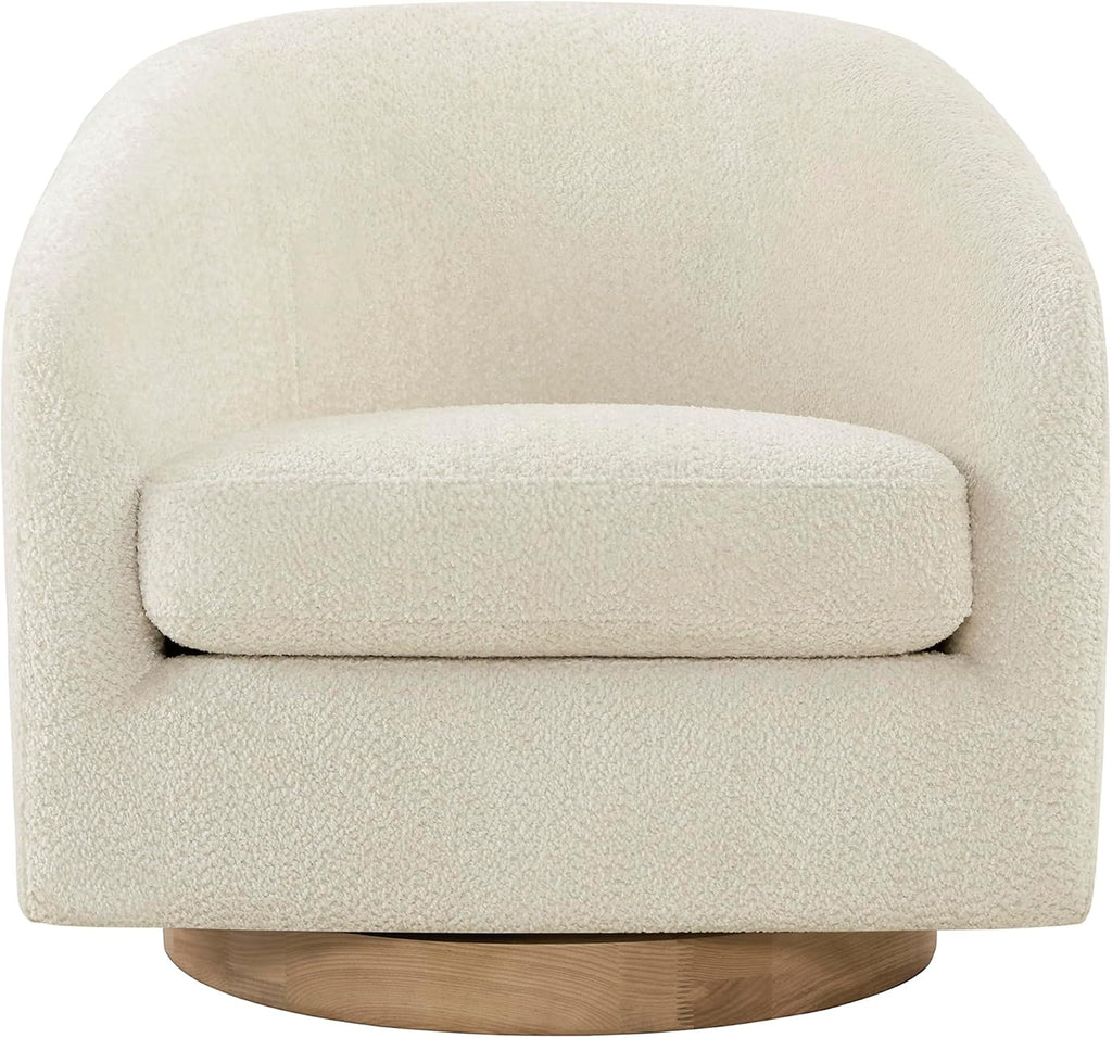 CHITA Swivel Accent Chair, Fully Assembled Fabric Barrel Armchair with FSC Certified Upholstered for Living Room, Bedroom and Office, Cream