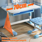 2Pcs Kids Desk and Chair Set,Height Adjustable Children's Writing Desk Set with 40-Degree Tilt-able Reading Stand LED Table Light,Bookstand,Drawer,Ergonomic Table Chair Set Blue