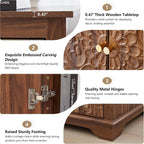 weselon Farmhouse End Table with Carved Floral Door, 24" Wide Nightstand with Adjustable Shelf, Wooden Square Sofa Side Table Storage Table for Living Room Bedroom (Walnut)
