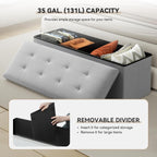 Storage Ottoman Bench, 43 Inch Ottoman Foot Rest, End of Bed Bench, Storage Chest for Living Room, Bedroom, Entryway, Light Gray