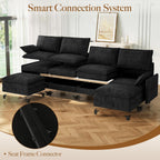 140" U-Shaped Modern Modular Sectional Sofa, Chenille Cloud Couch with Storage Ottoman, Deep Seat Couches with Side Pocket for Living Room, Bedroom and Apartment, Dark Grey