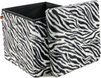 Luxe Faux Fur Storage Ottoman, Zebra Black/White, 15 x 15 x 15 in | Engineered Wood, Tool-Free Assembly, Modern Style, Seat And Footrest