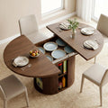 43.3''–59'' Extendable Round Dining Table for 4–8, Modern Wood Oval Kitchen Table with Storage Shelf, Space-Saving Expandable Circle Dinner Table for Dining Room or Living Room (Walnut)
