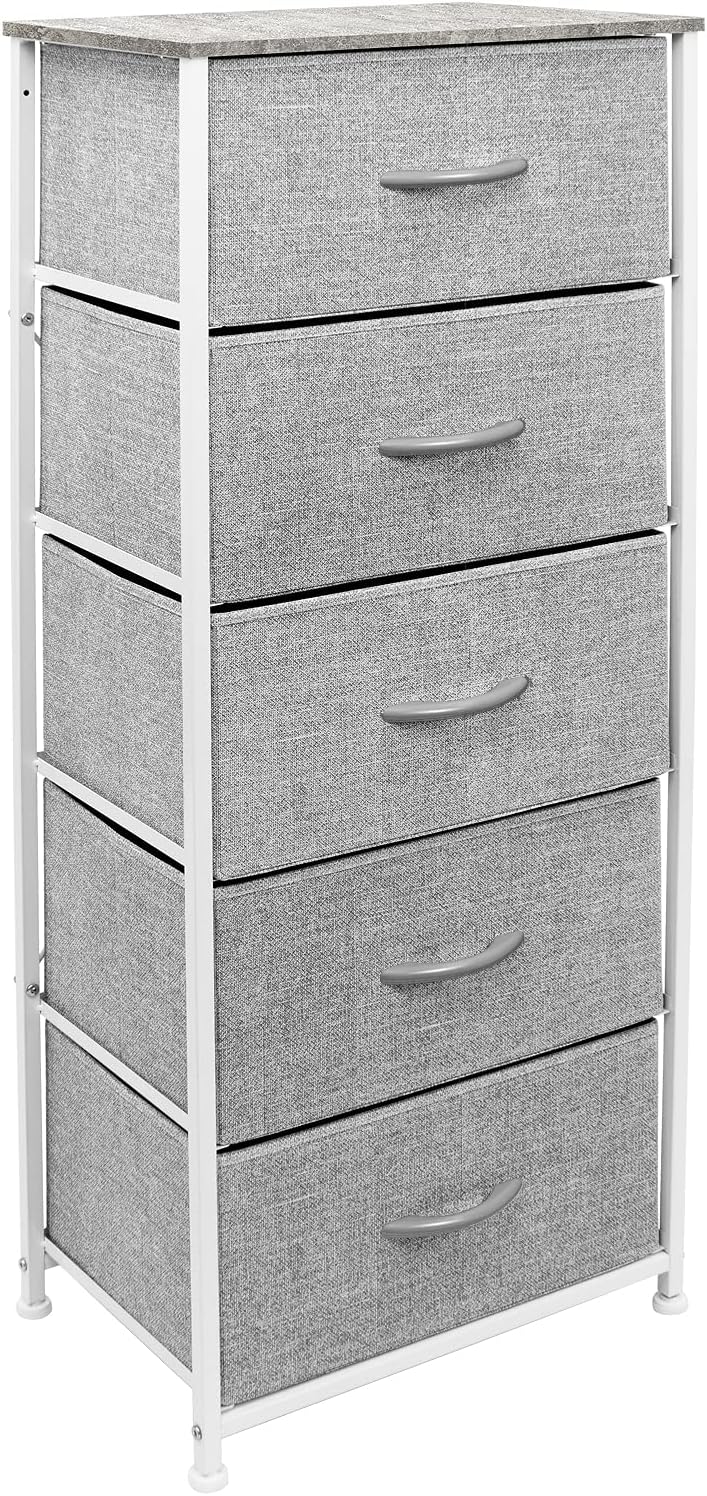 Sorbus Nightstand with 5 Drawers - Bedside Furniture & Night Stand End Table Dresser with Steel Frame, Wood Top, Easy Pull Fabric Bins for Home, Bedroom Accessories, Office & Dorm