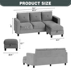 SUNLEI Convertible Sectional Sofa for Small Spaces, L Shaped Modular Sofa with Reversible Chaise & Ottoman Storage, 3 Seat Modern Small Couches for Living Room in Apartment, Linen Fabric, Greige
