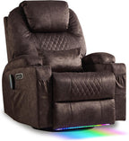 AHMED Dual Motor Power Swivel Rocker Recliner Chair, Velvet Brown | Electric Glider Rocking Chair, Massage & Heat, Cup Holders, LED Lights, USB A/USB C Ports