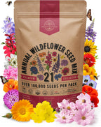 Organo Republic 21 Annual Wildflower Seeds Mix for Indoor & Outdoors. 100,000+ Non-GMO, Heirloom Wildflower Garden Seeds, 4oz Packet for Growing Wild Flowers to Attract Bees, Butterflies & Birds