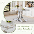 Modern Dining Table Set for 6,63'' Dining Room Table Set for 6 with Chairs,Rectangular Kitchen Table with Faux Marble Tabletop and DIY Chrome Legs,Glass Dining Table Set Ideal for Dining Room