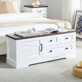 SOOWERY 48 Inch End of Bed Storage Bench, Farmhouse Bed Bench with Drawers and Cabinet, Rustic Shoe Storage Bench for Entryway, Bedroom,Living Room, White