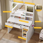 DWVO Vanity Desk with Mirror and Lights | Makeup Vanity Desk with Power Outlets & Jewelry Storage, 3 Light Modes, 2 Storage Drawers