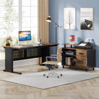 Tribesigns 63 Inch Executive Desk with Filing Cabinet, L Shaped Office Desk | Large Office Desk with File Drawer, L Shaped Desk with Storage, Computer Desk for Home Office, Easy Assembly, Brown and Black
