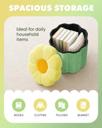 B FSOBEIIALEO Storage Ottoman Foldable, Sunflower Shaped Small Footrest Collapsible Folding Seat Bench for Bedroom Living Room Entryway, Faux Teddy Fur, Green 12.6"x12.6"x11.4"
