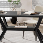 MECHYIN Extendable Dining Table for 4-8, 55-71 in, Storage Shelf, Black | Flip Leaf Stores Under Top, No-Gap Metal Connectors, Chairs Tuck Under Pedestal Base, Wood-Grain MDF Top, Fits Apartments