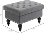 Gray Storage Ottoman with Removable Lid and Tufted Button Top