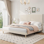 GAOMON King Size Bed Frame, Velvet Upholstered Platform Bed, Beige