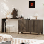 Mid Century Modern Fluted Buffet Cabinet with Storage, Accent Sideboard and Credenza Storage Cabinet with Doors, Wood Coffee Bar Console for Kitchen, Living Room (Dark Brown, 55" 4-Door)