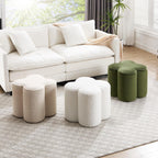 Zesthouse Flower Pouf Ottomans Foot Rest Set of 2, Velvet Fabric Poofy Ottomans Footstool for Sofa Couch, Modern Living Room Stool Seats for Hallway, Cute Square Vanity Stools for Bedroom Dorm, Green