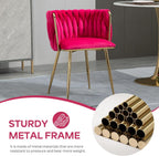 Baysitone 63" Modern Glass Dining Table with 4 Hot Pink Velvet Dining Chairs, Gold Metal Legs - Stylish 5-Piece Dining Set for Home