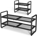 Shoe Rack - Expandable Shoe Organizer for Closet, Adjustable Metal Shoe Shelf Storage, 2 Tier Stackable Long Shoe Stand Holder for Garage, Entryway, Door Entrance, Black