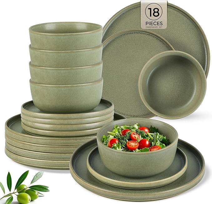 AmorArc Stoneware Dinnerware Sets for 6,Reactive Ceramic Plates and Bowls Set,Highly Chip and Crack Resistant | Dishwasher & Microwave Safe | Round Dishes Set Service for 6 (18pc)