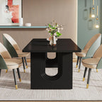 Tribesigns Modern Dining Table for 6 People, 71" Large Kitchen Dining Table with Wood Pedestal Base, Rectangular Long Dinner Table for Kitchen, Dining Room, Living Room, Black