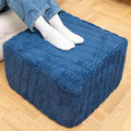 Round Plush Ottoman Pouf Stuffed– Fluffy Ottoman Foot Rest with Modern Foam Filler 20" x 14" Cozy Floor Pouf for Living Room & Bedroom (Navy Blue)