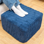 Round Plush Ottoman Pouf Stuffed– Fluffy Ottoman Foot Rest with Modern Foam Filler 20" x 14" Cozy Floor Pouf for Living Room & Bedroom (Navy Blue)