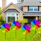 4PCS Flower Wind Spinner Sparkly Lawn Pinwheel 11.8 inch Colorful Rainbow Garden Windmill for Garden, Party, Outdoor, Yard Decor