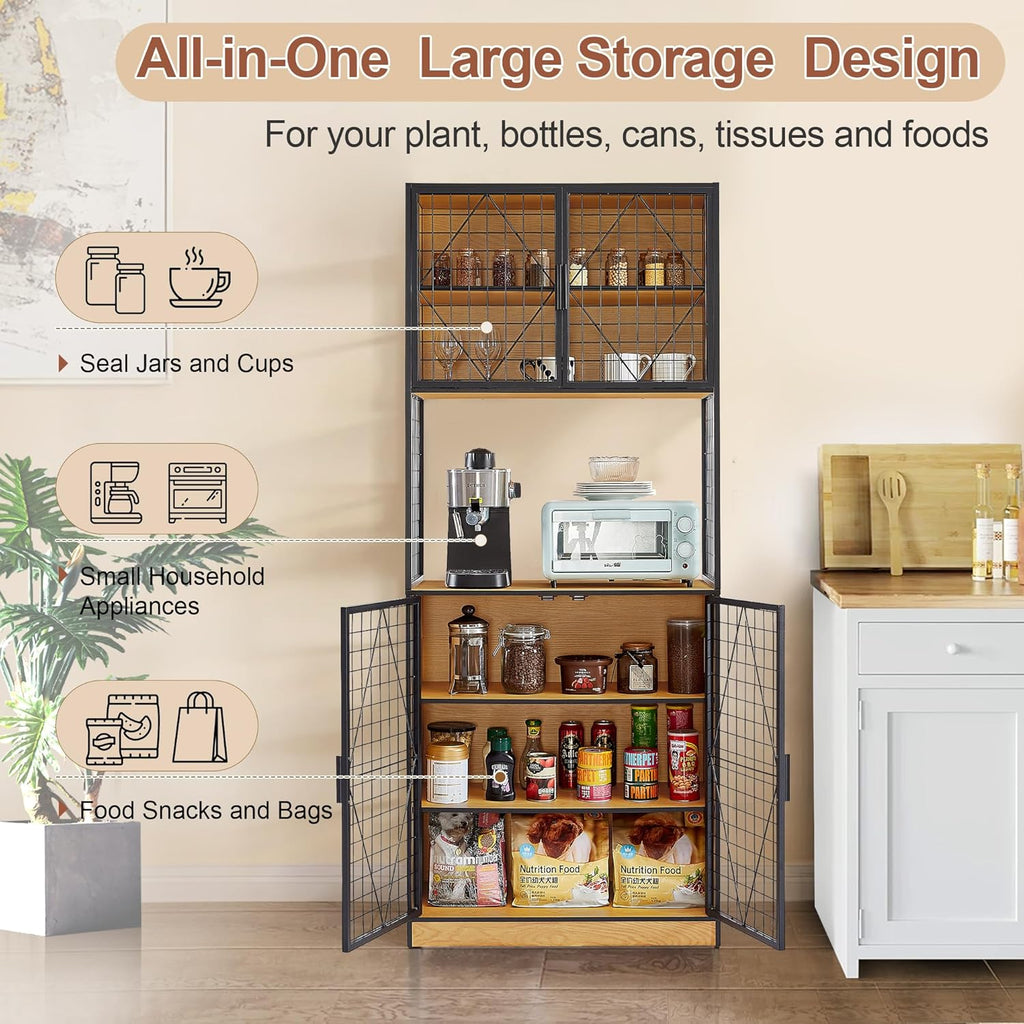 VECELO 72in Tall Kitchen Pantry Cabinet with Doors and Shelves, Large Freestanding Storage Cupboard with Countertop Hutch for, Oak