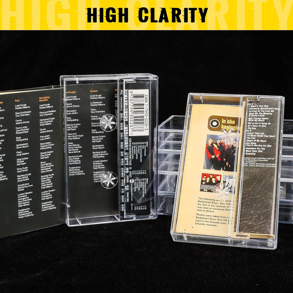 25-Pack Audio Cassette Storage Cases - Clear Plastic Cassette Tape Cases - Storage Solution 4.28" L x 2.75" W x 0.6" H