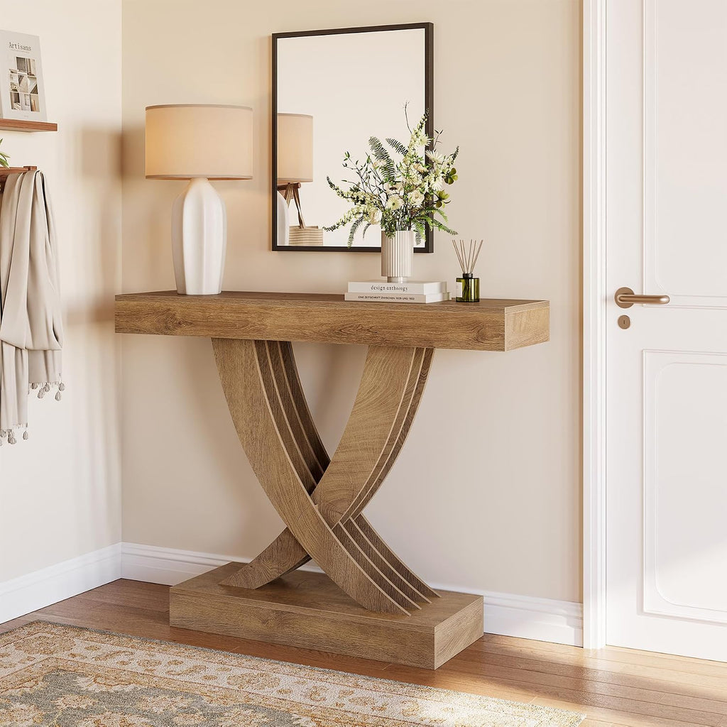 LITTLE TREE 43.3 Inch Entryway Table, Farmhouse Wooden Console Table Behind The Couch, Rectangular Sofa Table for Entrance, Hallway, Living Room, Foyer, Brown