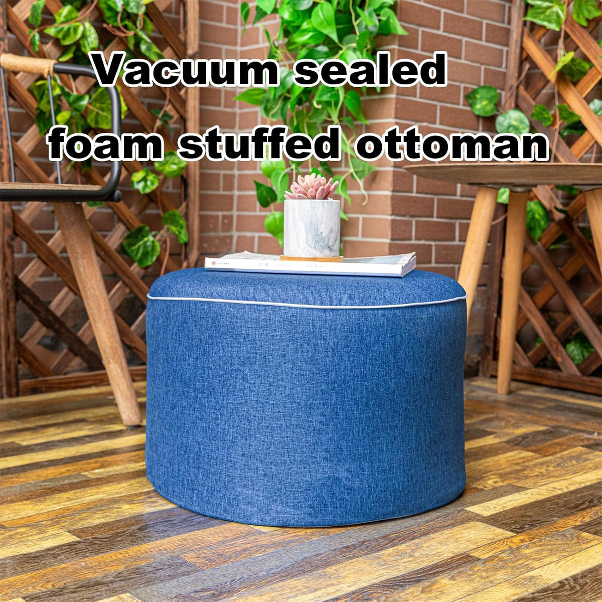 Outdoor Ottoman for Patio, Blue, Outdoor Pouf Footstool,20x20x12In | All-in-One Foam Outdoor Pouf,Waterproof Footstool,Patio Footrest,Outdoor Ottoman Footrest,Extra Seat for Deck Garden Poolside
