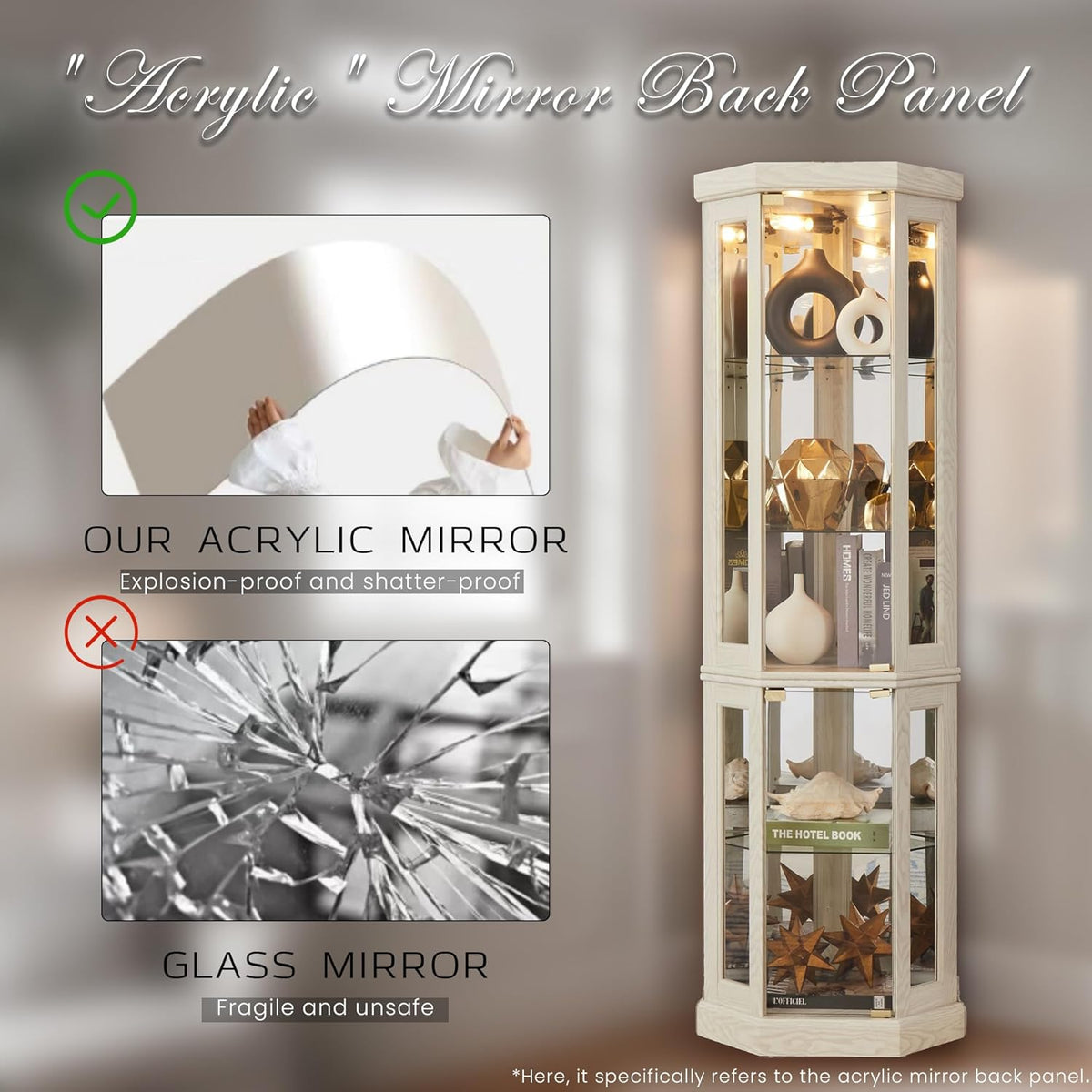 Corner Curio Cabinet, 70" H Lighted Glass Display Cage with Tempered Glass Doors and Adjustable Shelves, Bulb Inclued, Wine Bar China Cabinet for Living Room Liquor Storage (White)