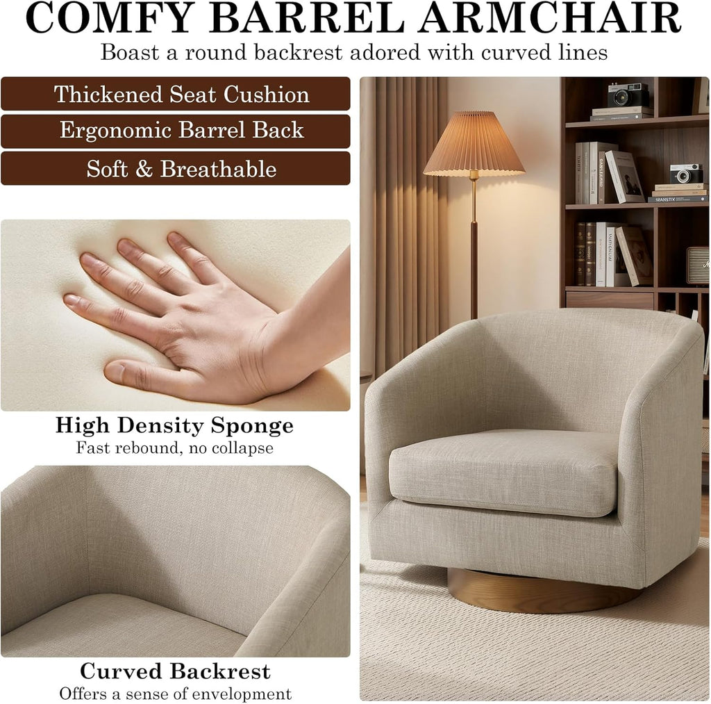Swivel Barrel Accent Chairs Set of 2, Fabric Upholstered Armchair for Living Room, Comfy Bedroom Reading Seat, Light Brown
