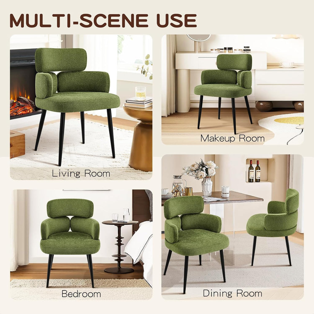 Accent Dining Chair with Arms,Set of 2 Modern Upholstered Desk Chair with Soft Fabric Black Metal Legs, Comfy Spacious Seat & Back for Dining Room/Living Room/Bedroom, Green