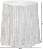 bali & pari Palm Bohemian White Scalloped Rattan End Table
