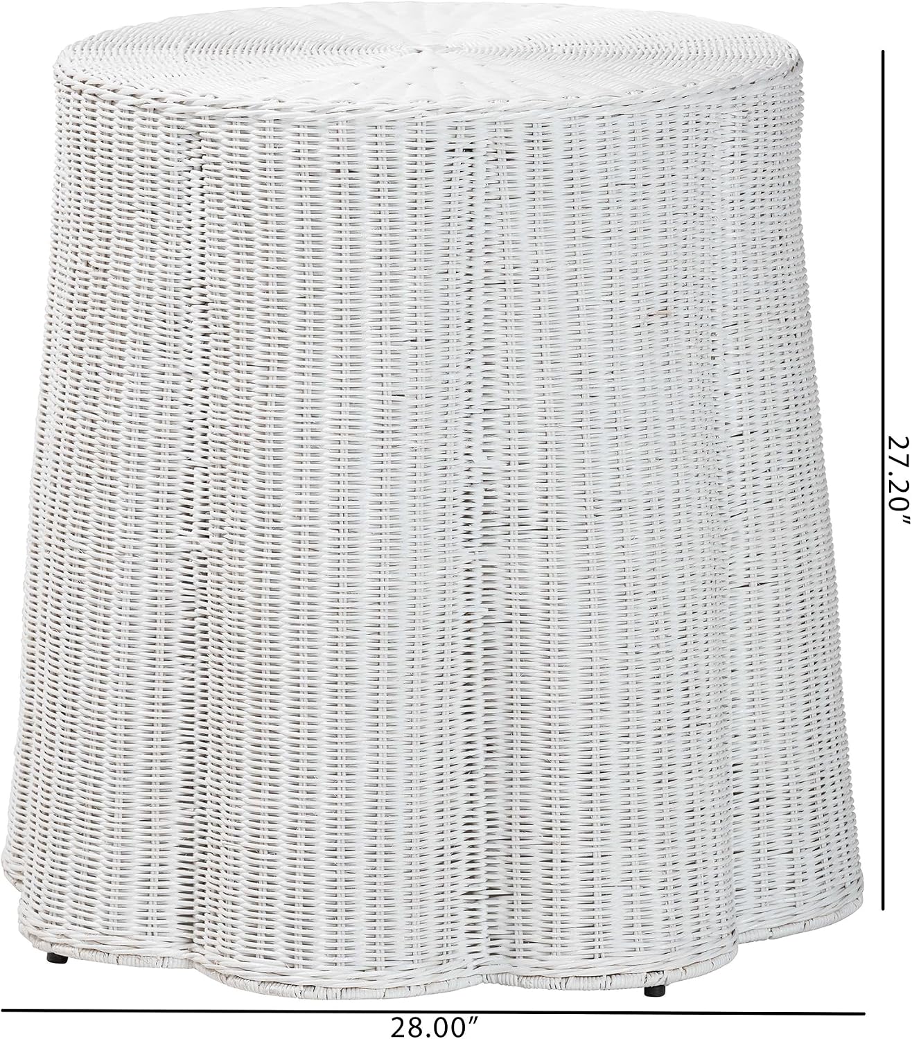 bali & pari Palm Bohemian White Scalloped Rattan End Table