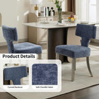 Shenyon Mid Century Modern Dining Chairs Set of 4, Chenille Fabric Upholstered Dining Room Chairs Curved Backrest with Nailhead Trim, Kitchen Chairs with Silver Stainless Steel Legs, Blue