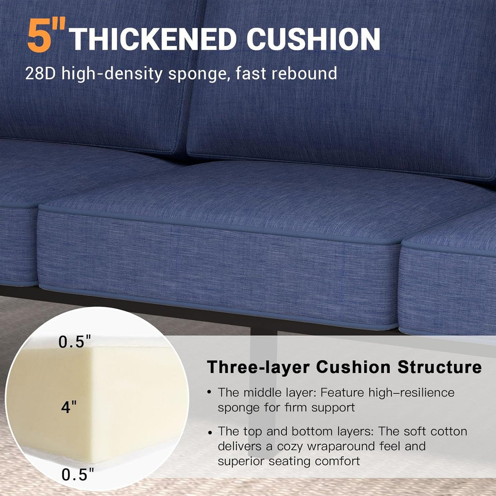 Aluminum Outdoor Patio Furniture Set, 5 Piece Sectional Coversation Sets with Coffee Table, Modern Outdoor Sofa Couch with Thick Cushions for Porch, Balcony, Garden (Black/Blue, 5 Pcs Set)