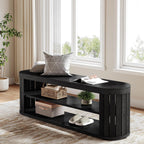 Tribesigns 47.2" Wooden Entryway Bench with 2-Tier Shoe Storage, Farmhouse Dining Bench with Adjustable Foot Pads, End of Bed Stool for Bedroom, Hallway, Living Room, Dining Room, Black