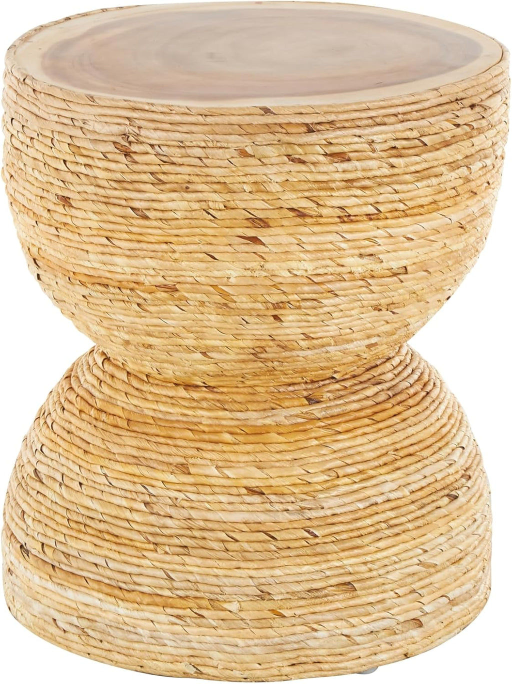 Deco 79 Banana Leaf Handmade Side End Accent Table Woven End Table with Wooden Tabletop, Side Table 16" x 16" x 19", Light Brown