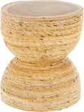 Deco 79 Banana Leaf Handmade Side End Accent Table Woven End Table with Wooden Tabletop, Side Table 16" x 16" x 19", Light Brown