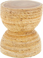 Deco 79 Banana Leaf Handmade Side End Accent Table Woven End Table with Wooden Tabletop, Side Table 16" x 16" x 19", Light Brown