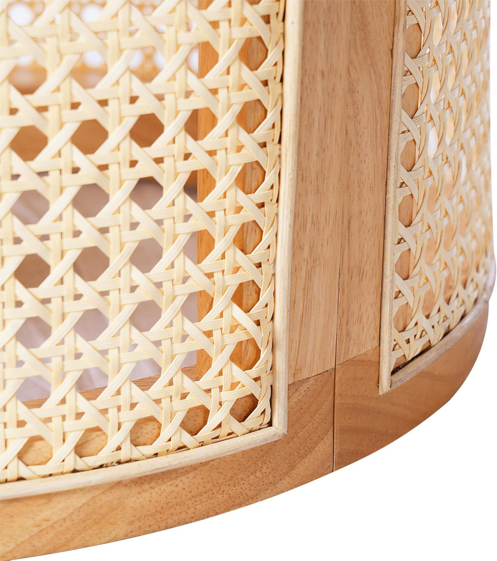 Christopher Knight Home Aurl 15.70" Round End Table, Hollow Woven Side Table, Small Rubber Wood Nightstand, Rattan Woven Tea Desk, Round Wood Tabletop, Chic Home Deor Desk, Easy Assembly, Natural