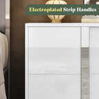 AMERLIFE Modern Nightstand, 23.6" End Table with 2 Drawers, White | Bedside Table for Bedroom, High Gloss UV Finish, Electroplated Pull Handle & Legs