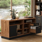 ModernMate 63" Lateral File Cabinet with Lock,2-Drawer Home Office Storage | File Cabinets for A4 / Letter Documents, Wide Credenza w/ Built-in Power Outlet, Fashion TV Stand Organizer, Black Walnut