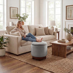 Giantex Round Ottoman with Storage, 360° Swivel Velvet Vanity Stool with Removable Lid, Wood Frame & Legs, Ottoman Foot Rest for Living Room, Bedroom, Makeup Room No Assembly (Gray & Walnut)
